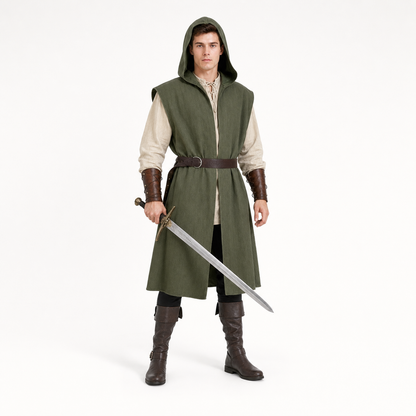 Medieval Fantasy Role Play Costume Set, 2-Piece Olive Green Hooded Sleeveless main product view 2