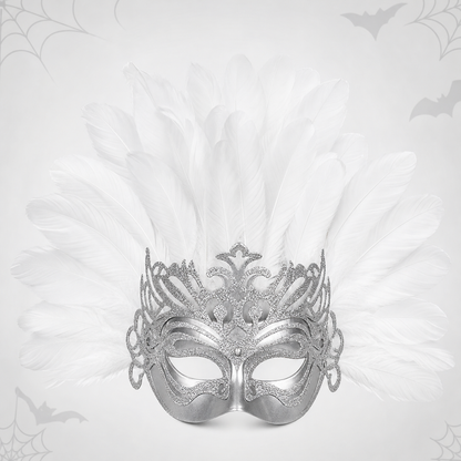 1pc White Feather Mask with Silver Lace Hollow Out, Crown Headdress for Vintage main product view 3