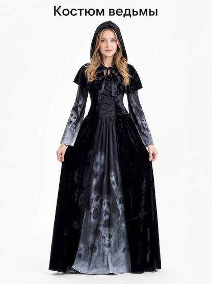 Halloween hooded skull print dress costume