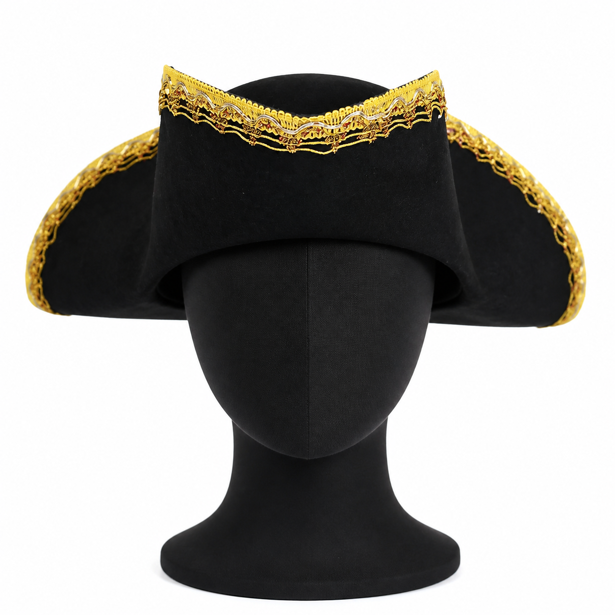 1pc Children's Pirate Hat, Black Wide Brim Pirate Costume Hat with Gold Decorative Trim, Tall Crown for Dress-Up Play and Costume Parties
