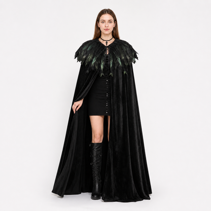 Black Velvet Feather Cape