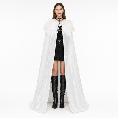 White Velvet Cape with Feather Trim, Maxi