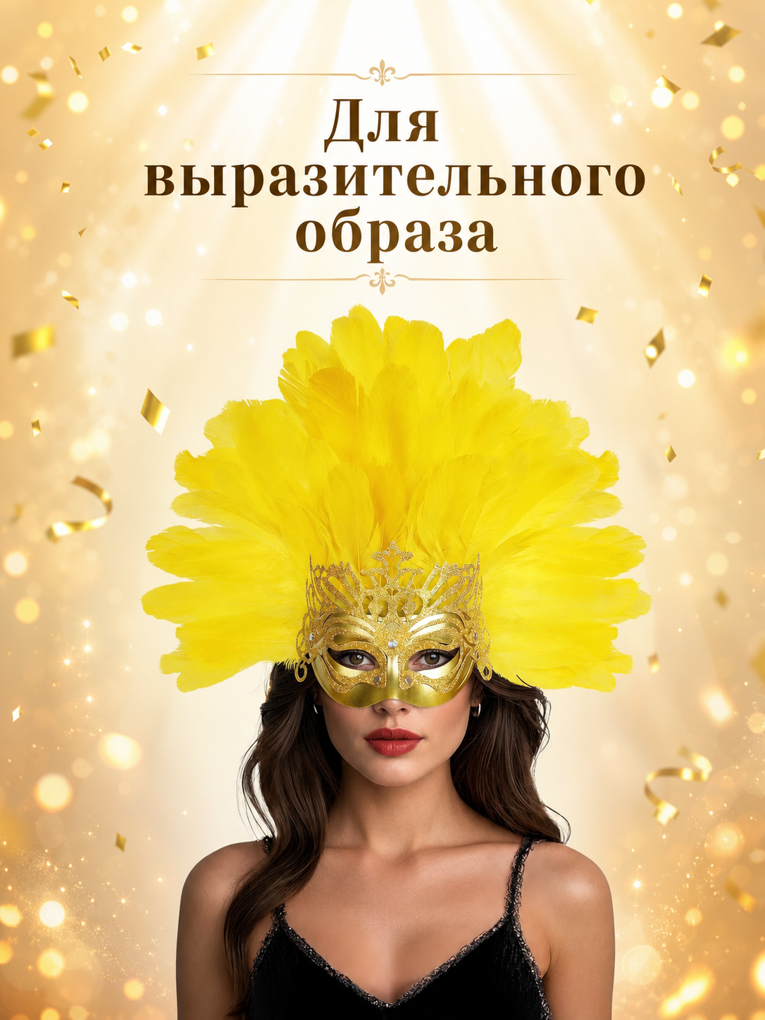Yellow Feather Carnival Mask Headpiece product view 21
