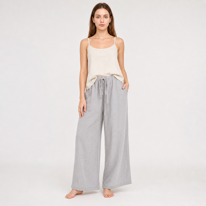 Gray wide-leg jeans with a drawstring and elastic waistband main product view 2