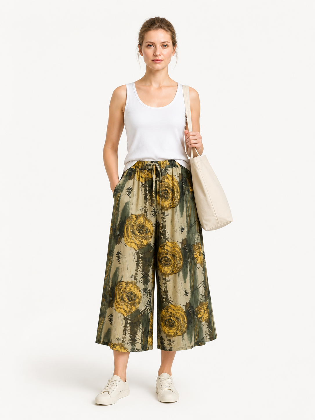 Palazzo Pants with Floral Print and Drawstring main product view 4