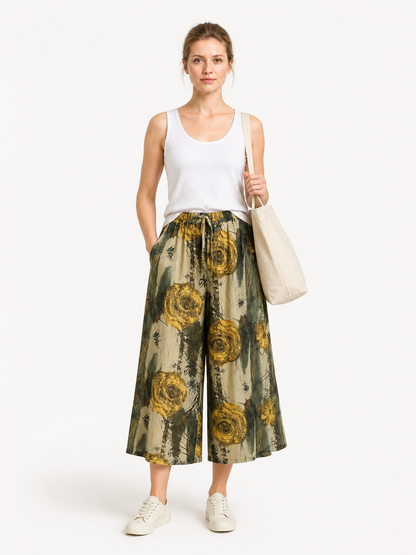 Palazzo Pants with Floral Print and Drawstring main product view 4