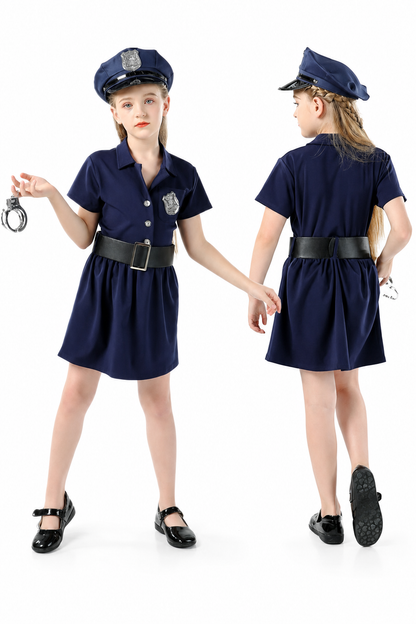 Children’s police costume dress, cap, belt