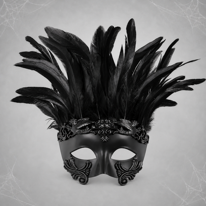 Black Venetian Feather Mask for Masquerade