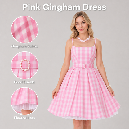 Barbie-Style Cosplay Dress, Pink Gingham