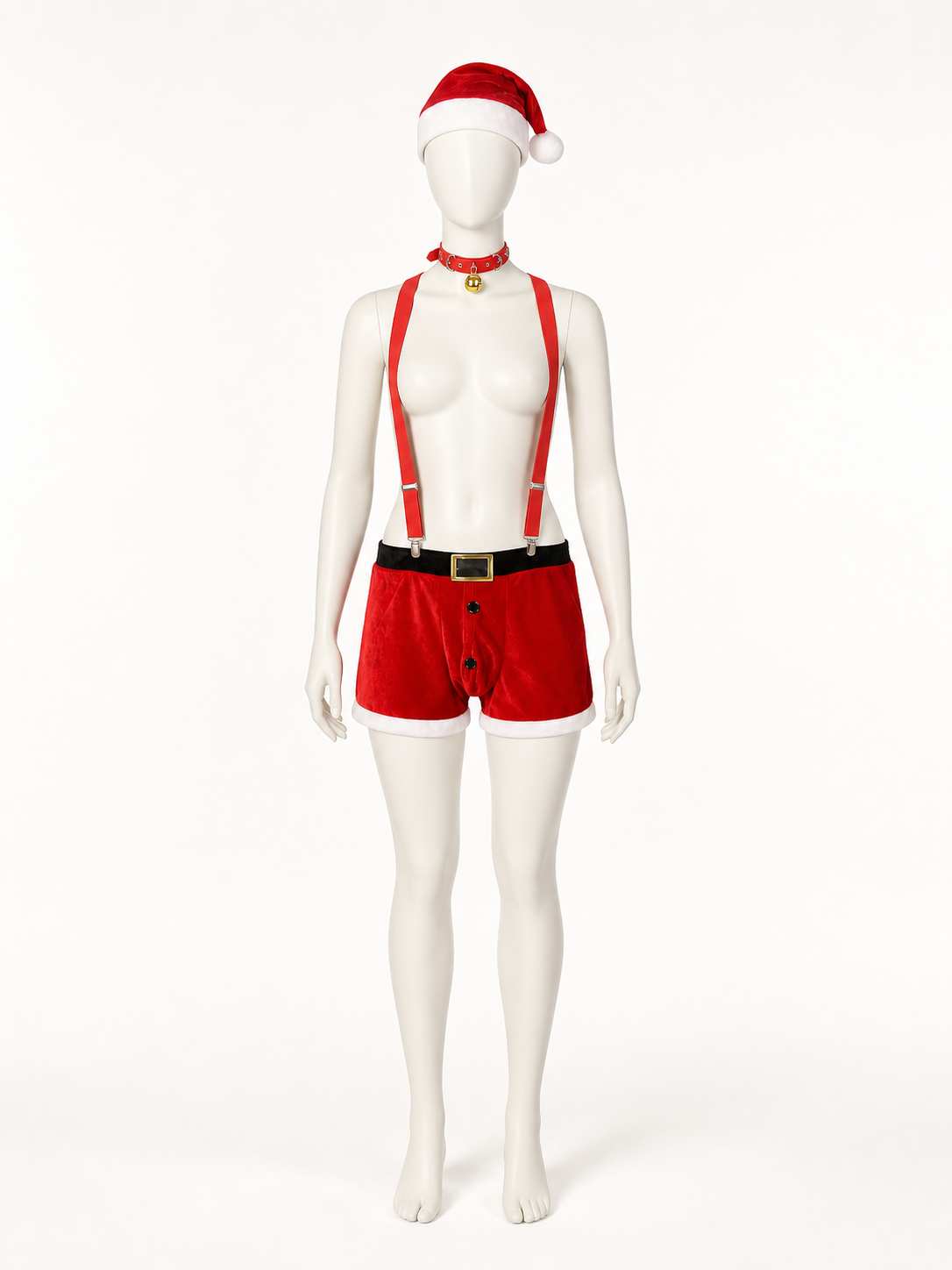 Christmas costume with shorts, hat, and collar