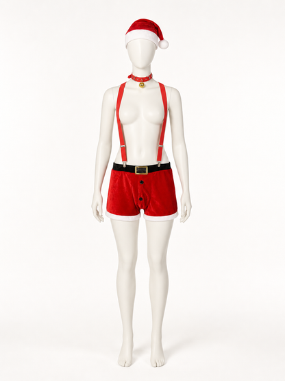 Christmas costume with shorts, hat, and collar