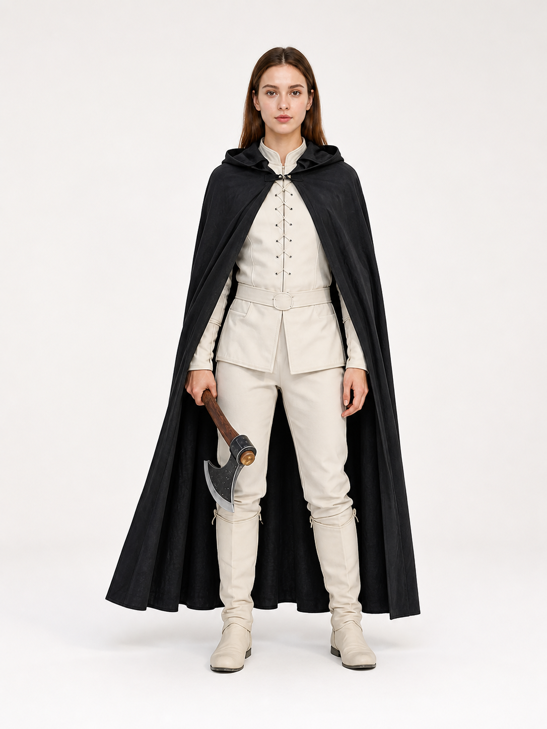 Black Long Hooded Cotton-Linen Cloak main product view 7