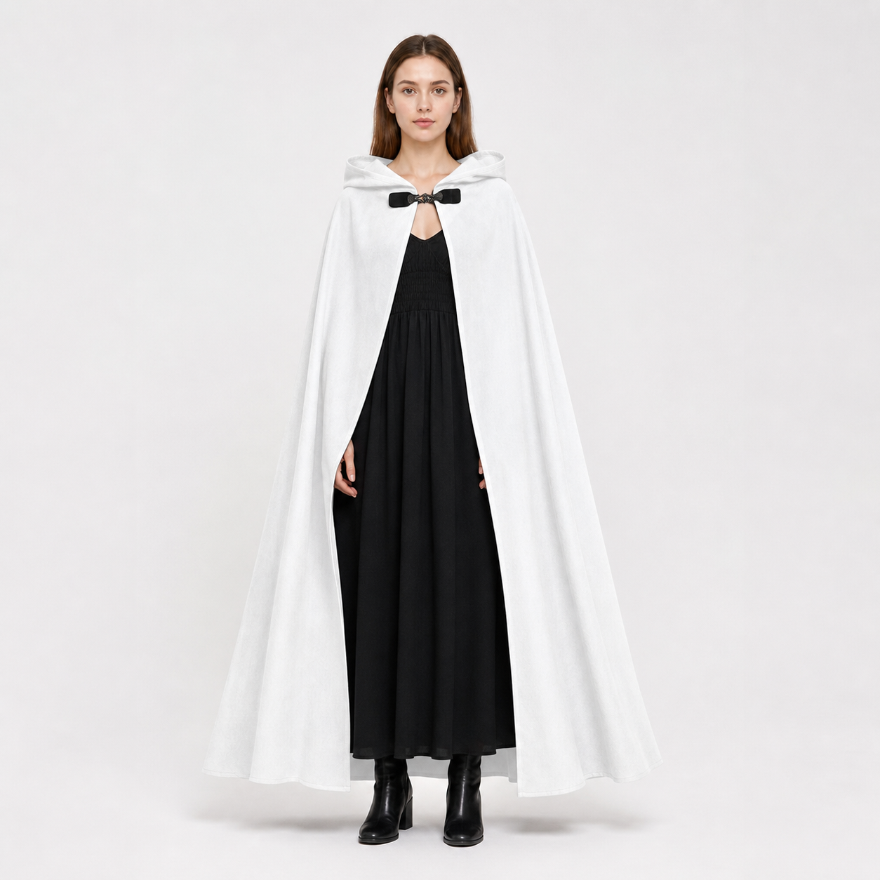 White medieval costume cloak with hood