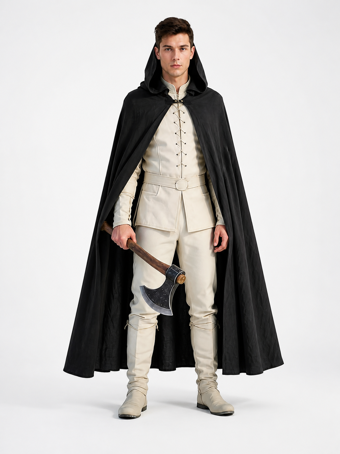 Black Long Hooded Cotton-Linen Cloak main product view 8