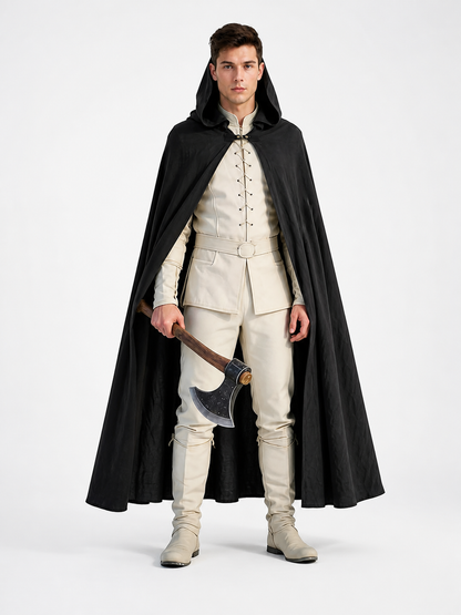 Black Long Hooded Cotton-Linen Cloak main product view 8