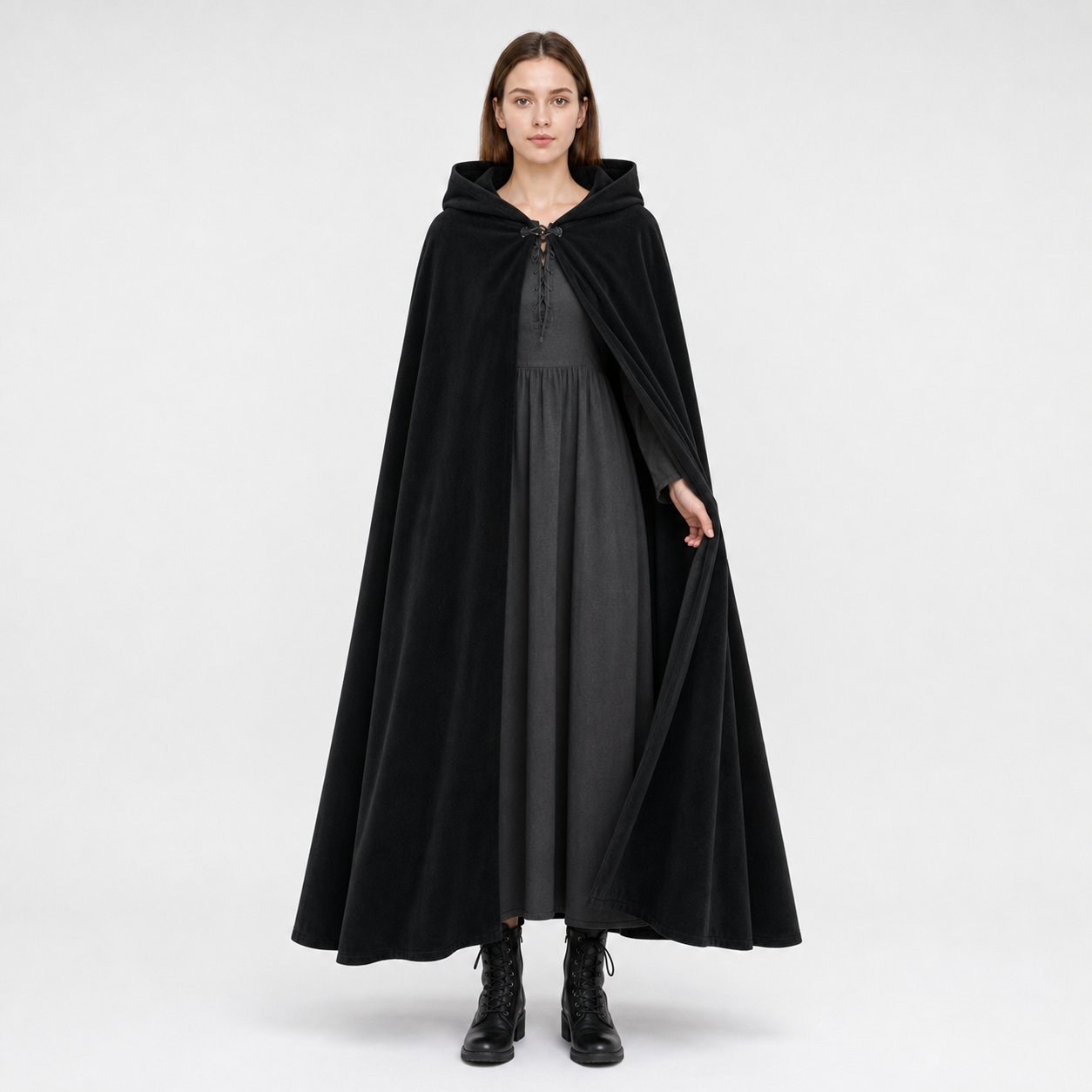 Black costume cloak with a large hood