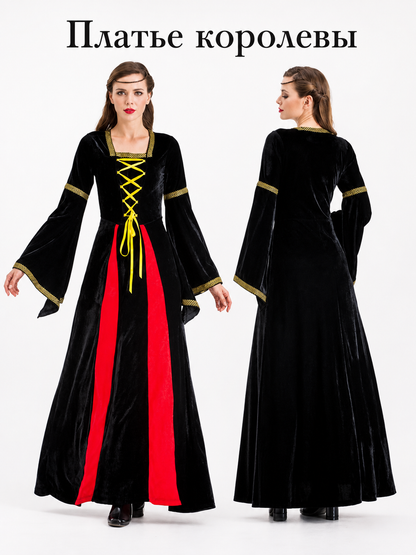 Long Medieval Carnival Dress with Lace-Up Front