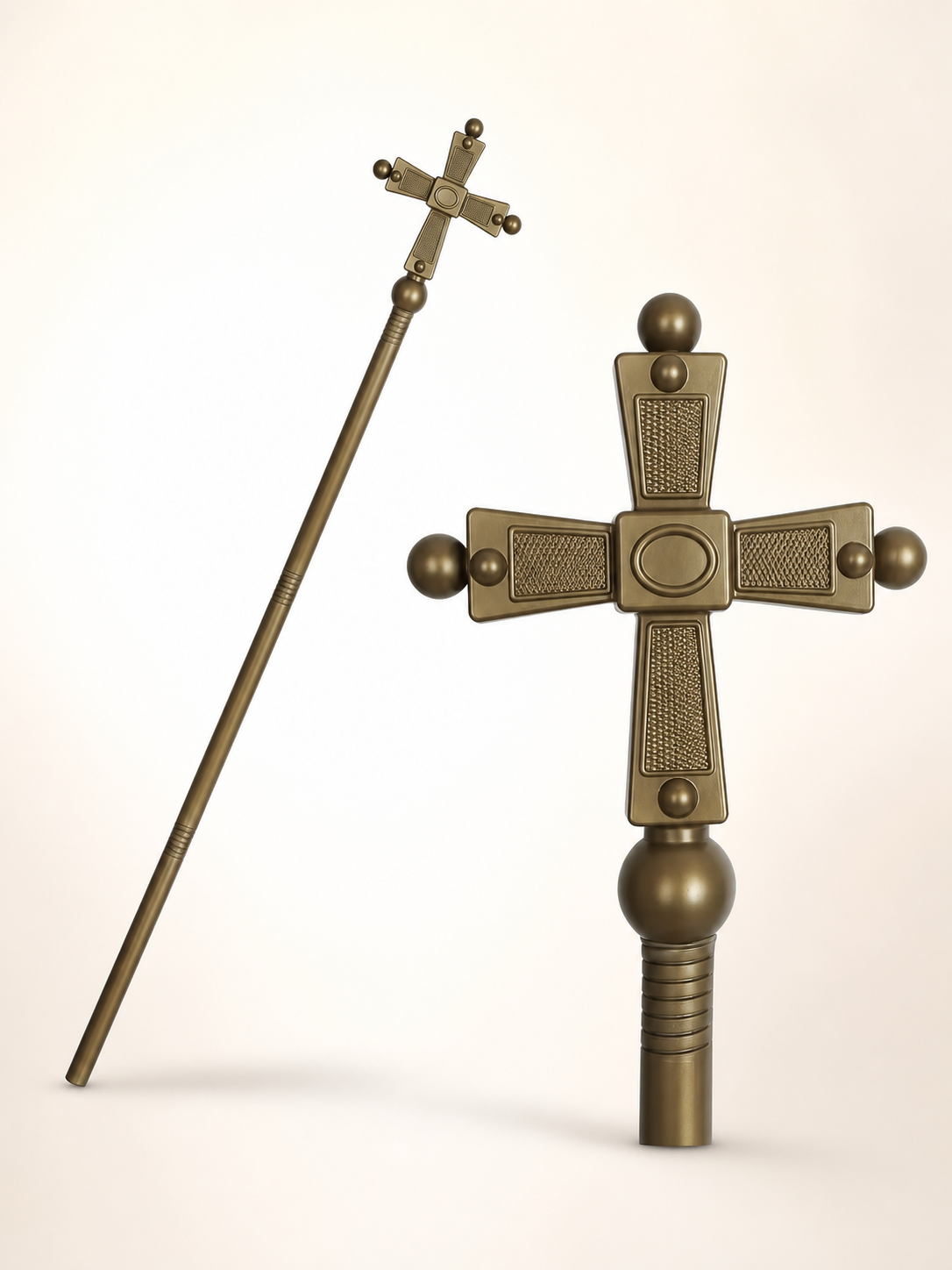 1pc Antique Gold Cross Scepter, Vintage Costume Prop With Ball Finials And main product view 2