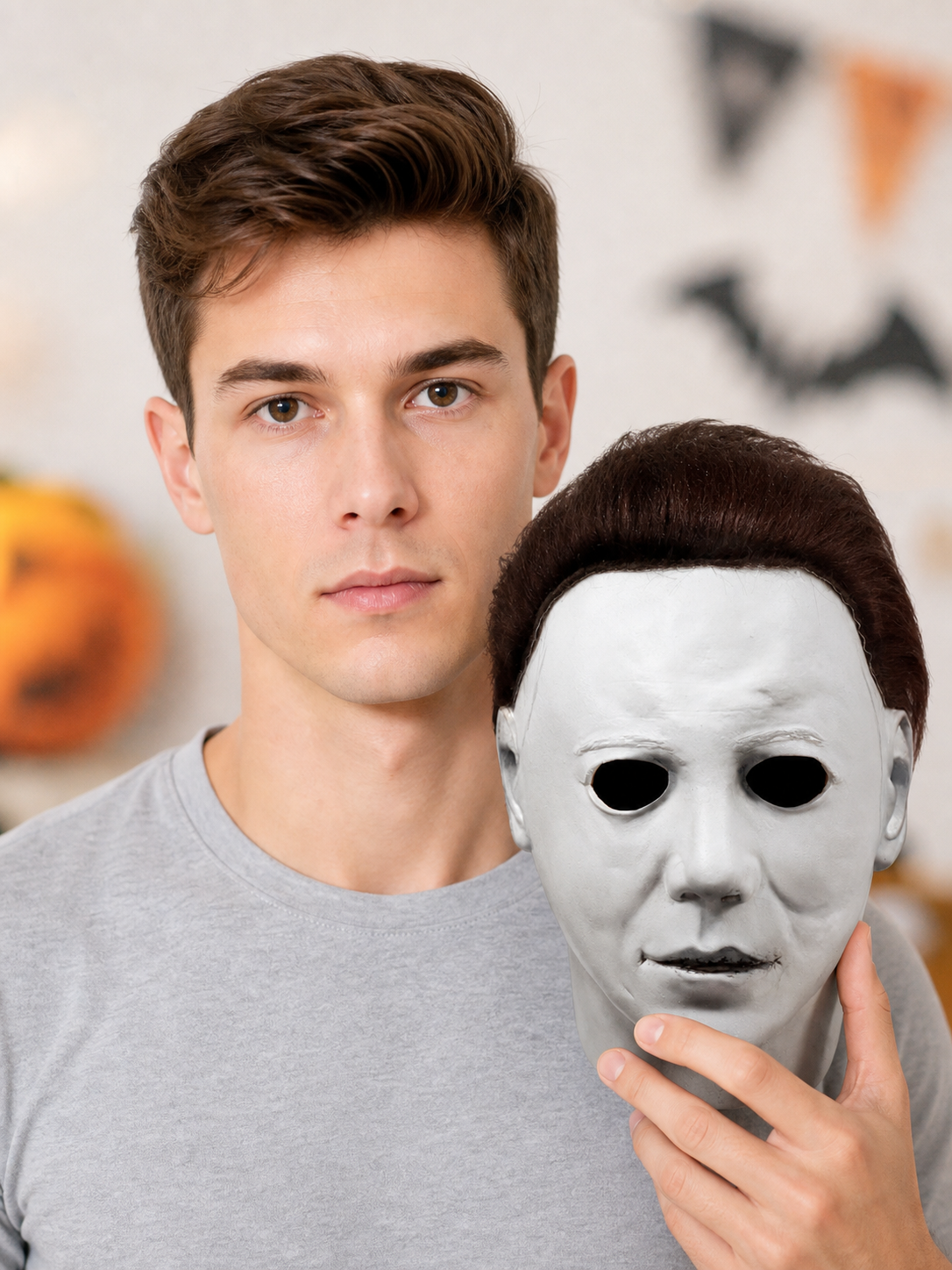 White-Faced Mask with Short Hair