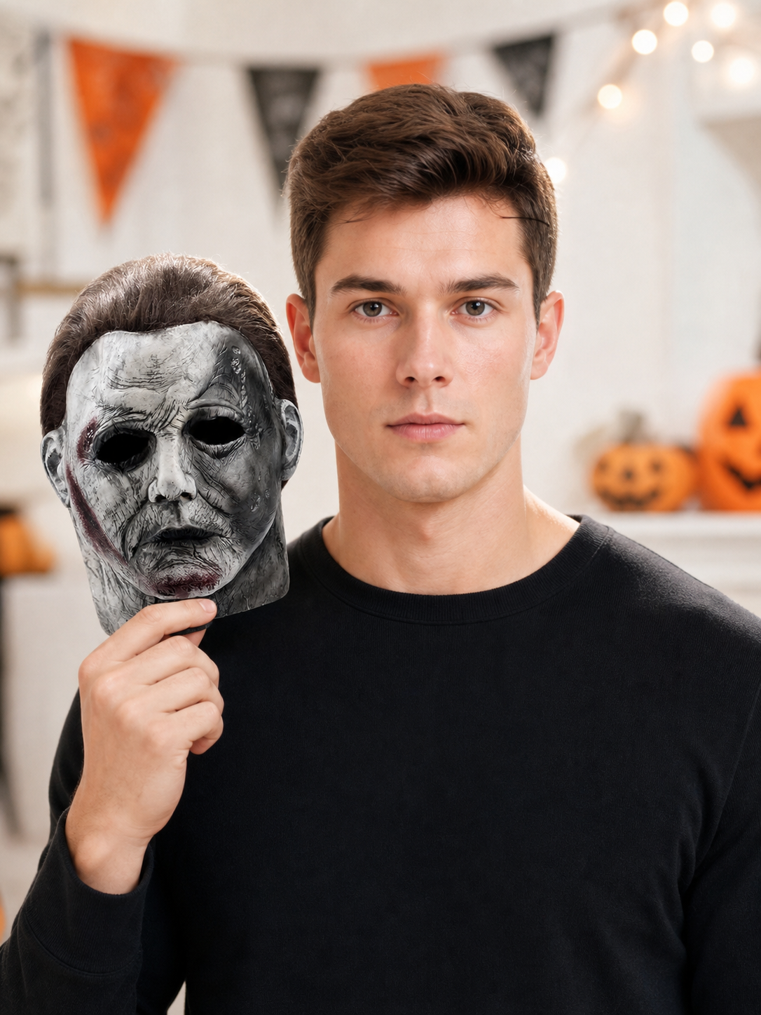 Red face mask with a realistic design