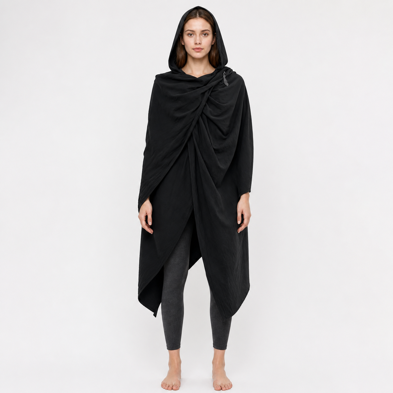 Black Hooded Carnival Cape, Loose Fit main product view
