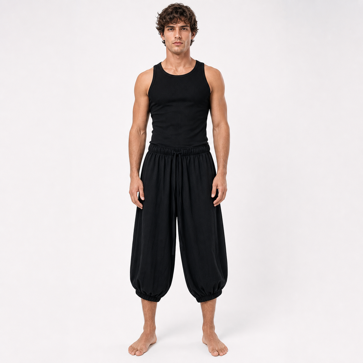 Black cropped elastic-waist pants product view 24