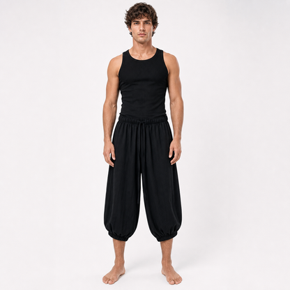 Black cropped elastic-waist pants product view 24