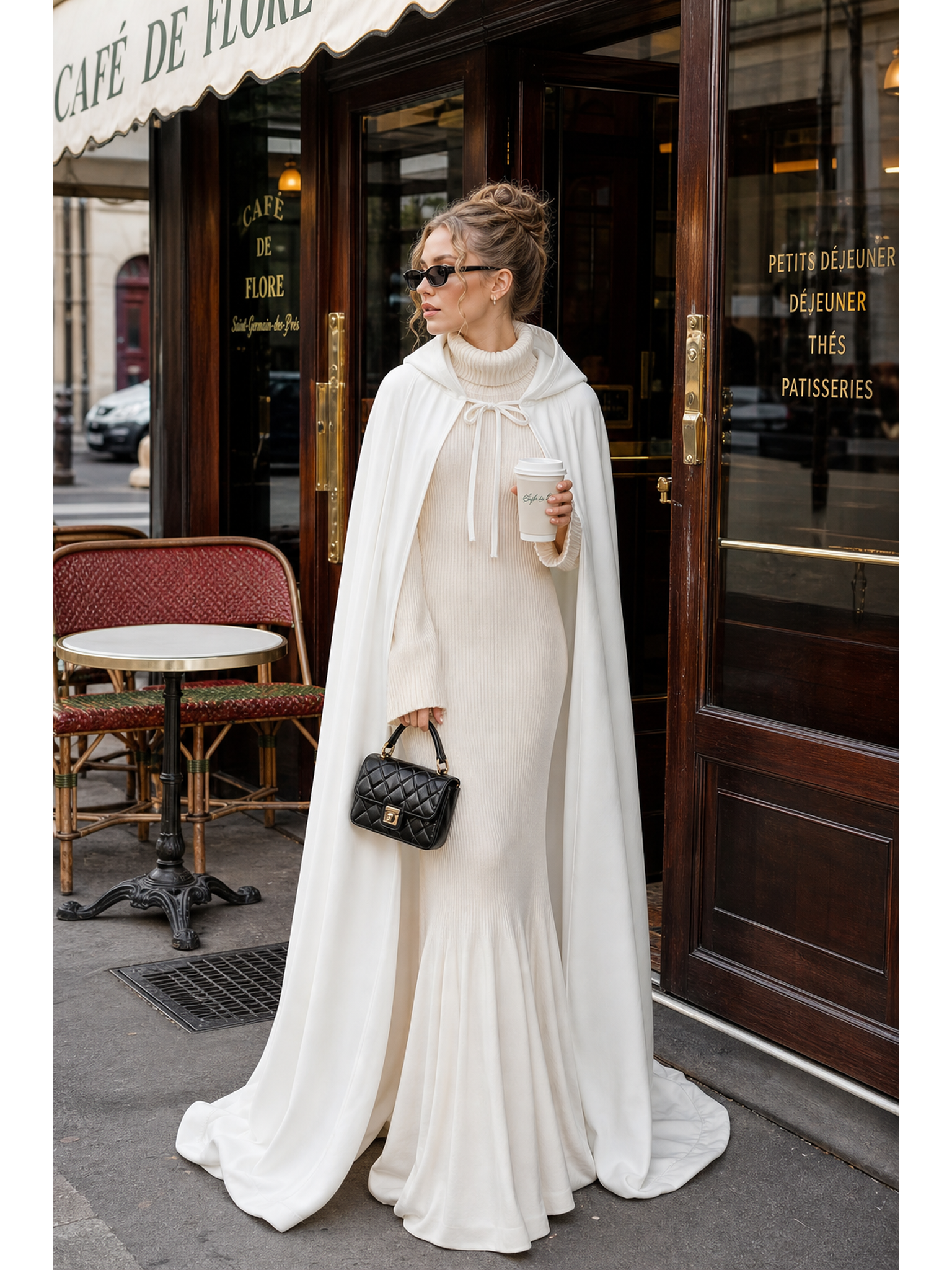 Long White Hooded Carnival Cape