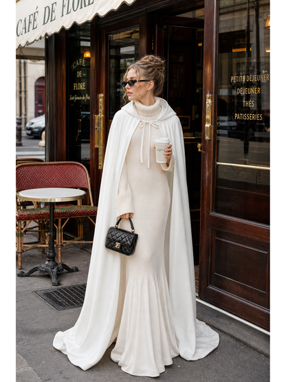 Long White Hooded Carnival Cape