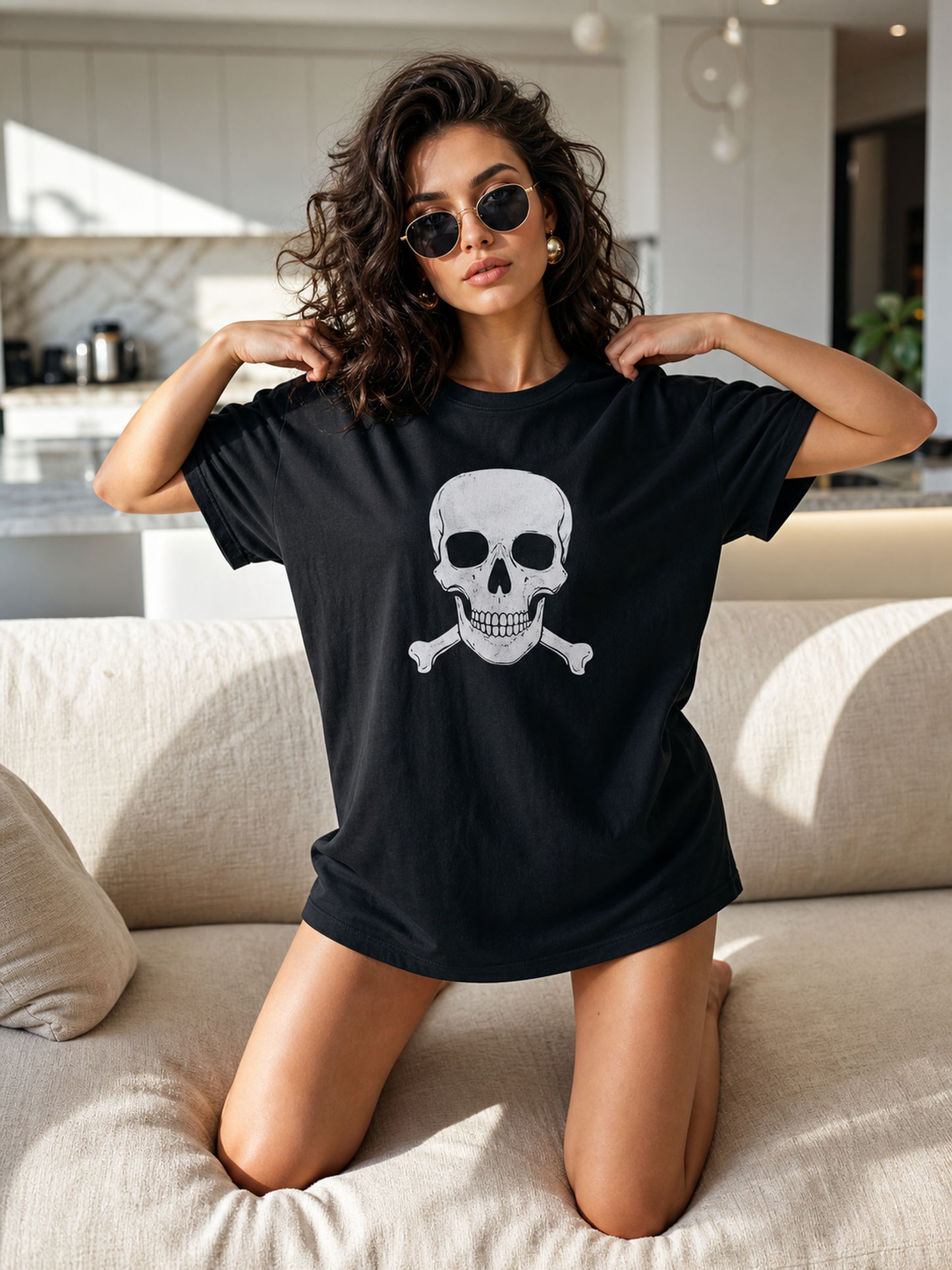Women's Black Oversized Skull T-Shirt