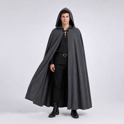 Adult Fantasy Hooded Cape, Long Dark Gray Cloak With Front Tie Closure, Wide main product view