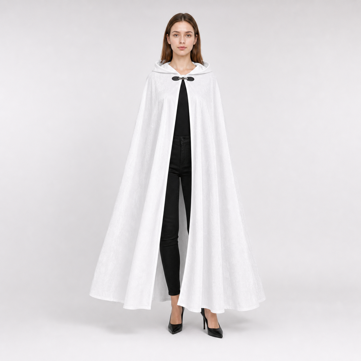 Long White Hooded Carnival Cloak
