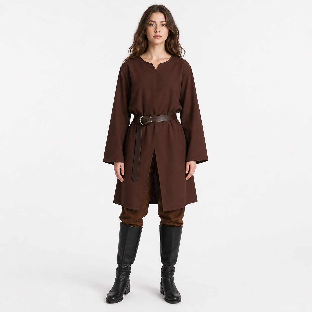Kids Medieval Fantasy Halloween Costume Set, Long Sleeve Loose Fit Tunic Robe with Belt, Pants and Black Boots for Dress Up Play