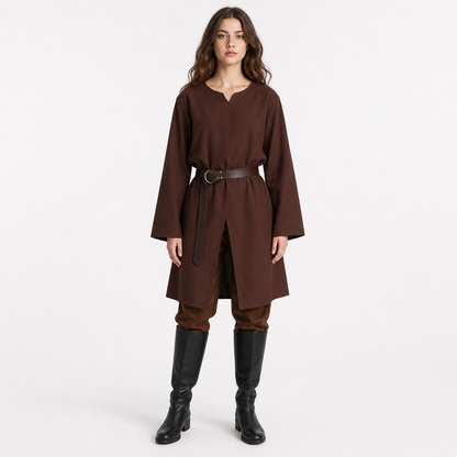 Kids Medieval Fantasy Halloween Costume Set, Long Sleeve Loose Fit Tunic Robe with Belt, Pants and Black Boots for Dress Up Play