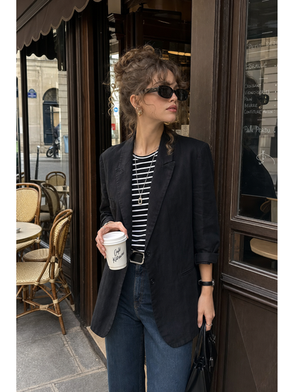 Women's black oversized blazer with lapels