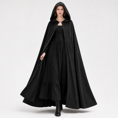 Long black hooded costume cloak