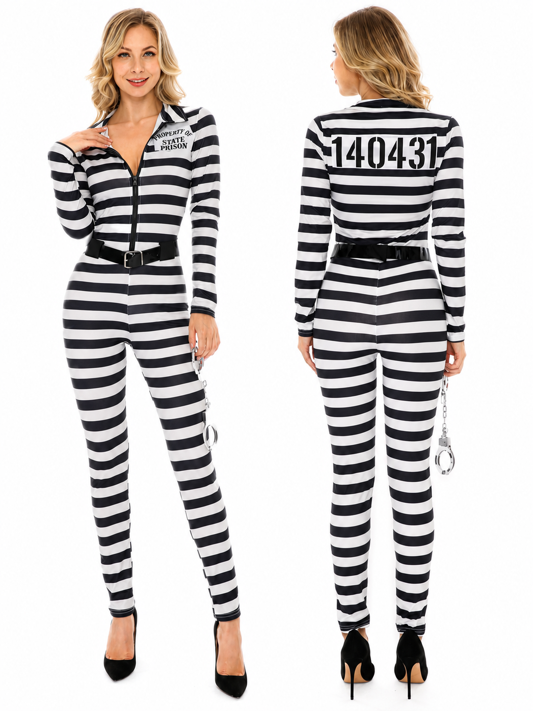 Striped carnival jumpsuit with number print
