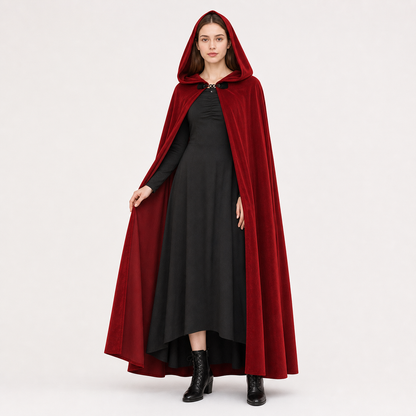 Burgundy Medieval Hooded Costume Cloak