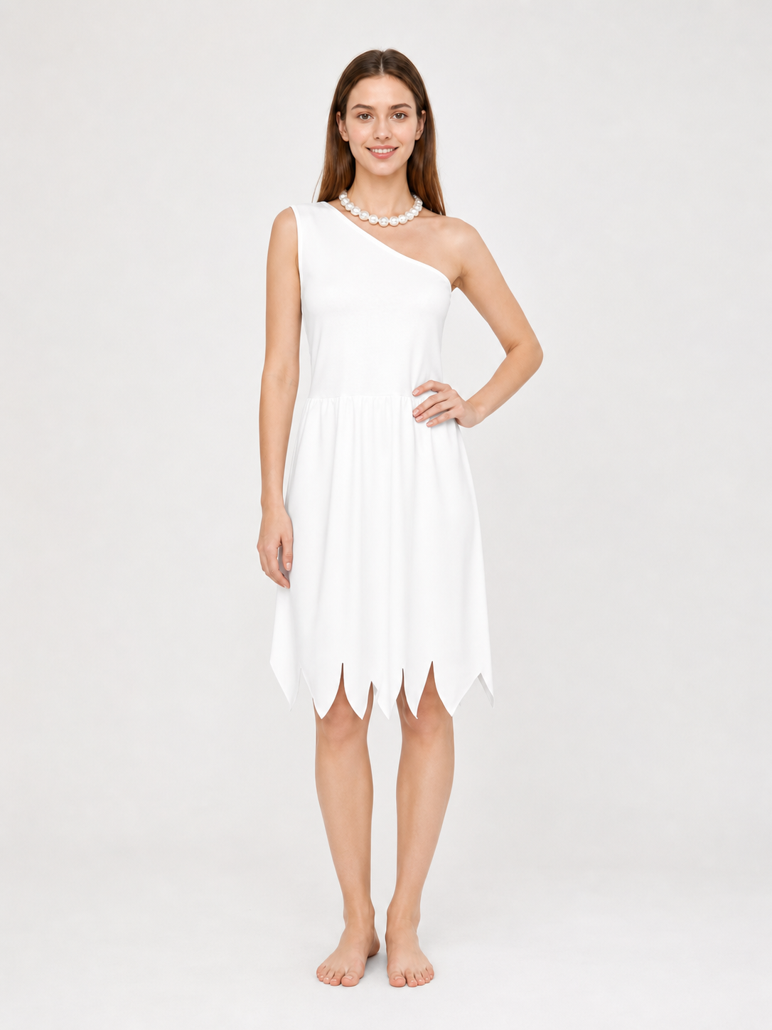 Women's White Cavewoman Costume Dress: One-Shoulder Asymmetric Neckline main product view 7