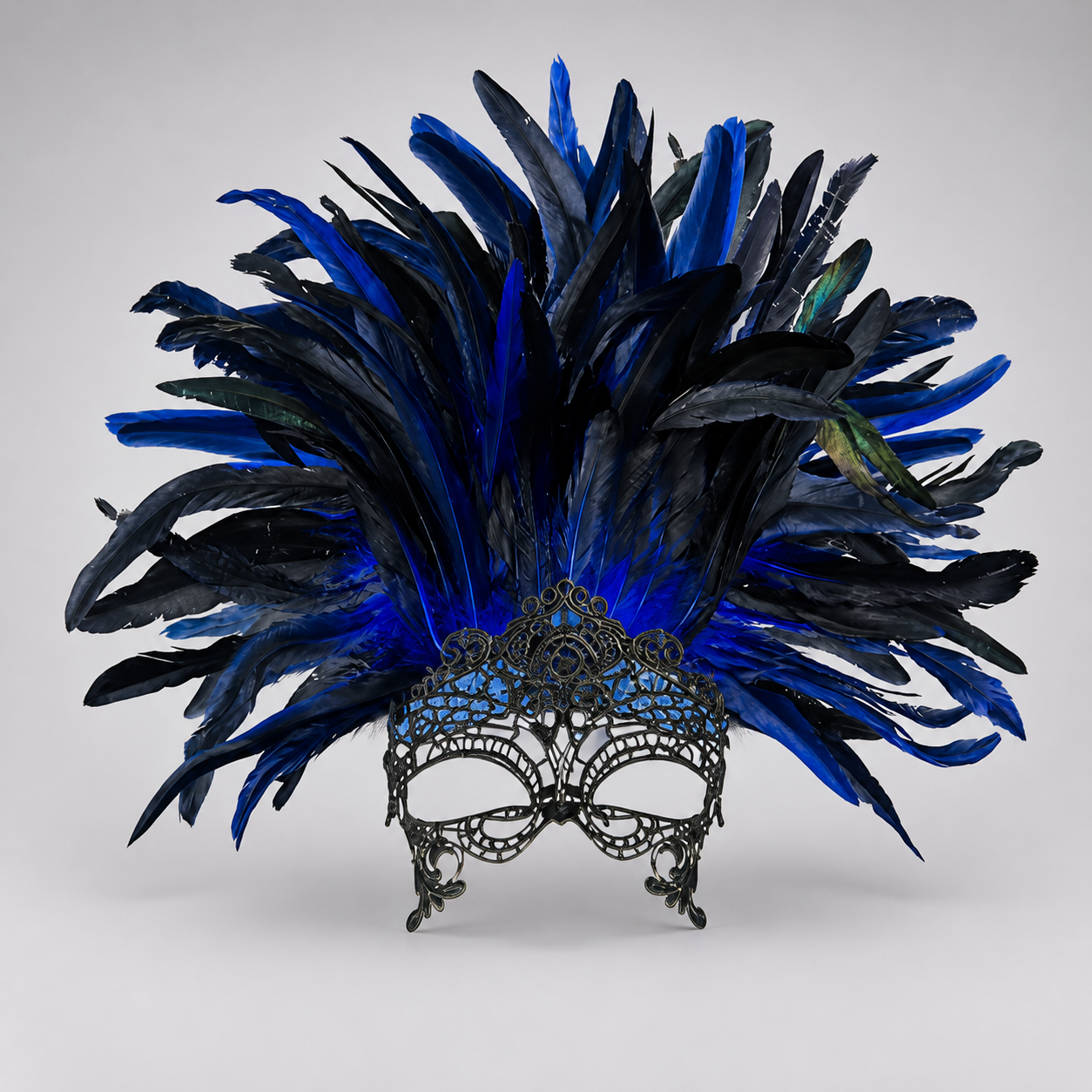 Carnival Headpiece with Blue-and-Black Feathers and Mask main product view 2