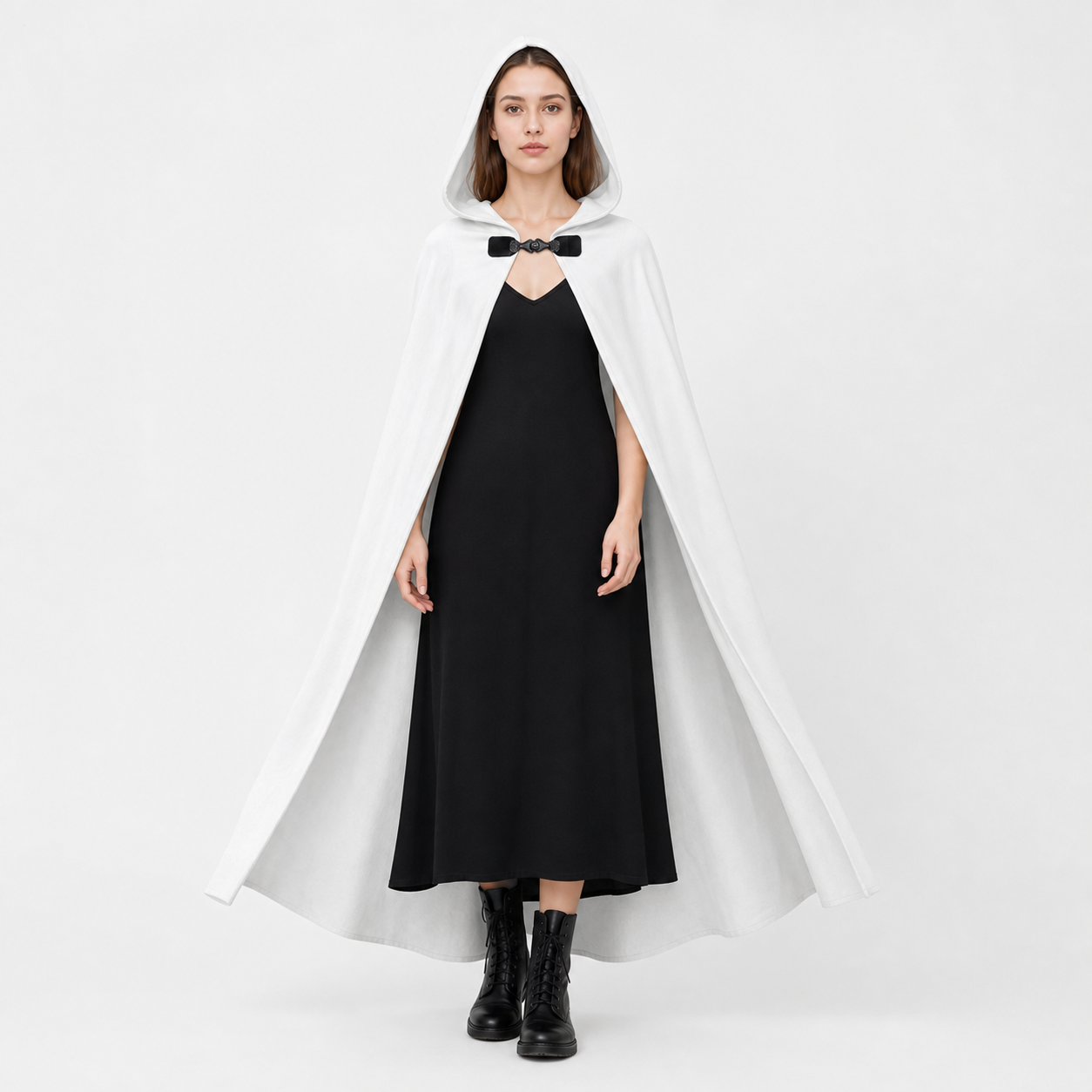 White medieval costume cloak with hood