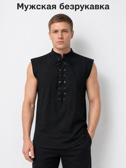 Gothic Lace-Up Vest with Stand Collar