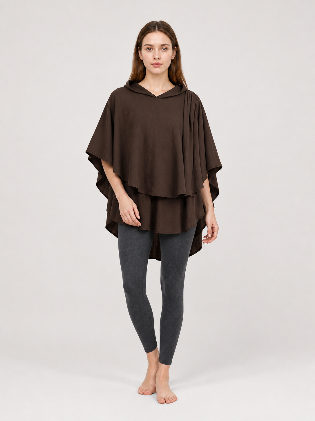 Women's Hooded Wanderer Cloak Costume with Layered Hem, Shoulder Draped Pleats main product view 7