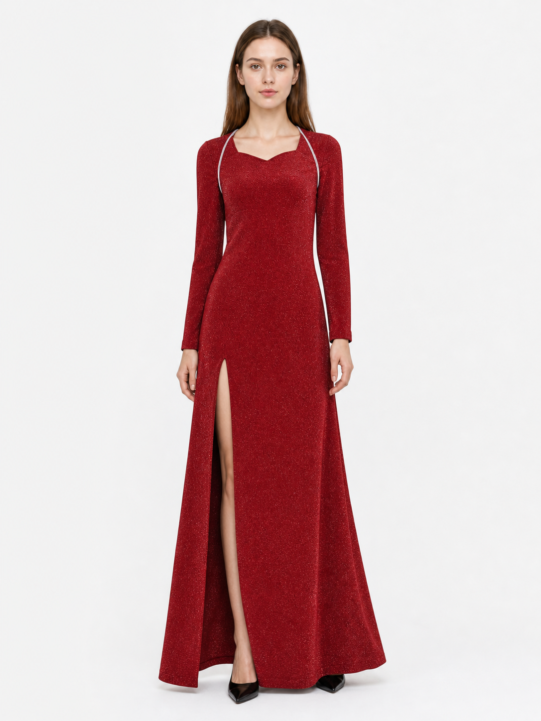 Shrek Costume: Red Long-Sleeve Maxi Dress main product view 2