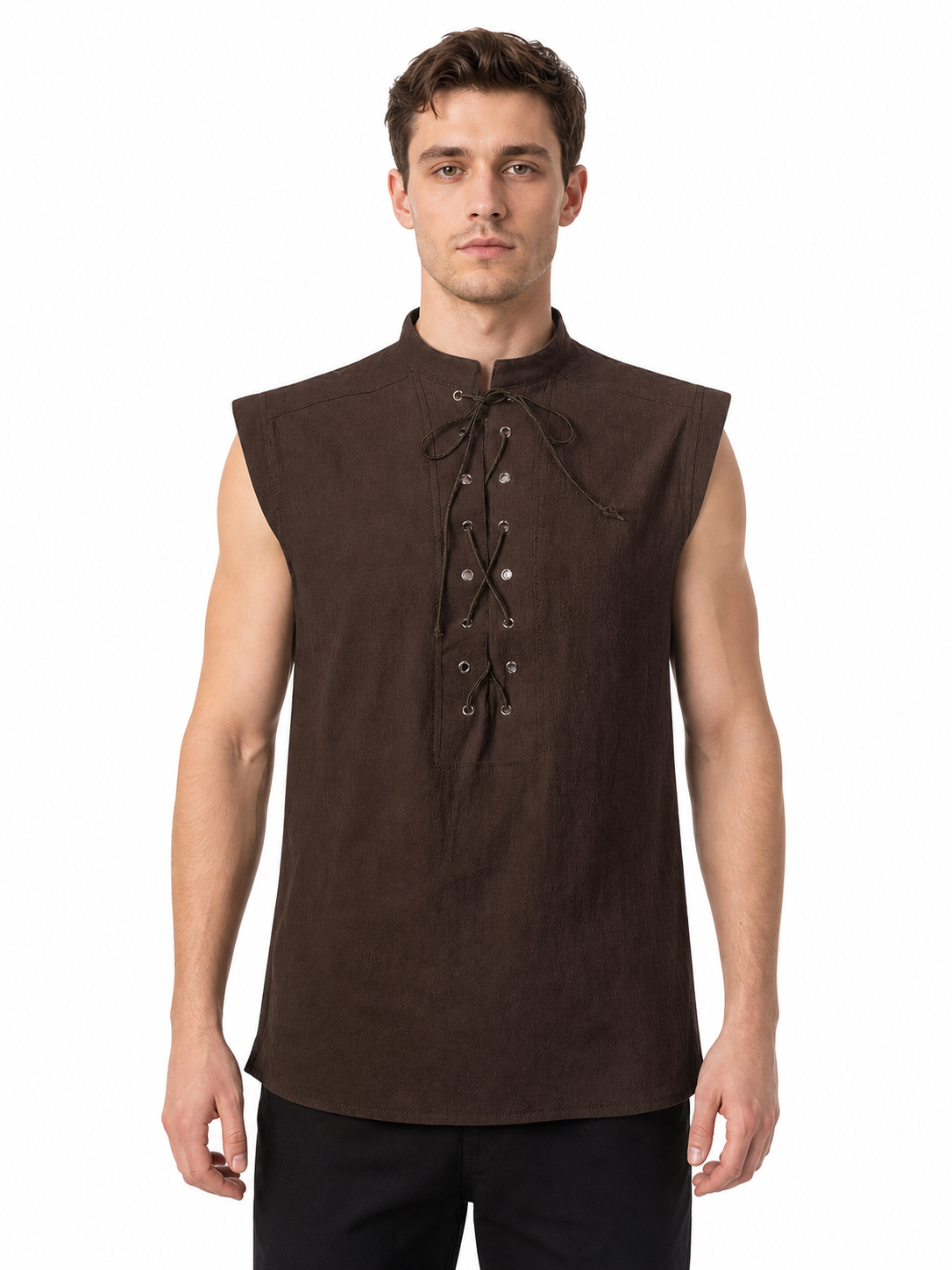 Halloween Sleeveless Lace-Up Vest with Stand Collar