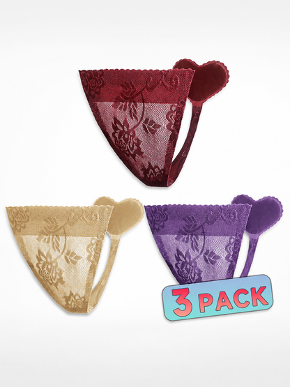 Lace triangle panties, 3-pack (burgundy, nude, purple) main product view
