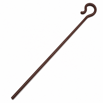 Dark Brown Jesus Scepter Cane Prop, Bent Hook Handle With Ring Grooves, Long main product view