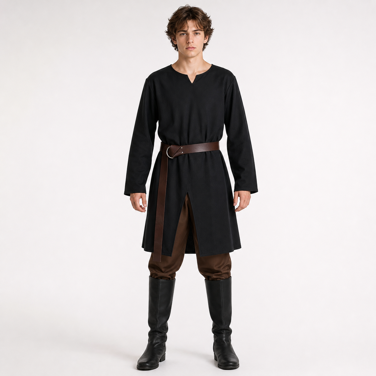 Black long loose-fit tunic in a fantasy style