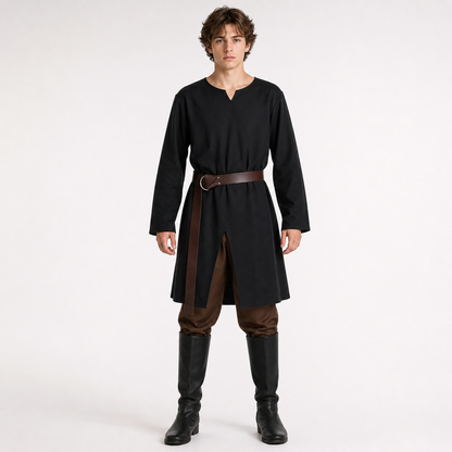 Black long loose-fit tunic in a fantasy style
