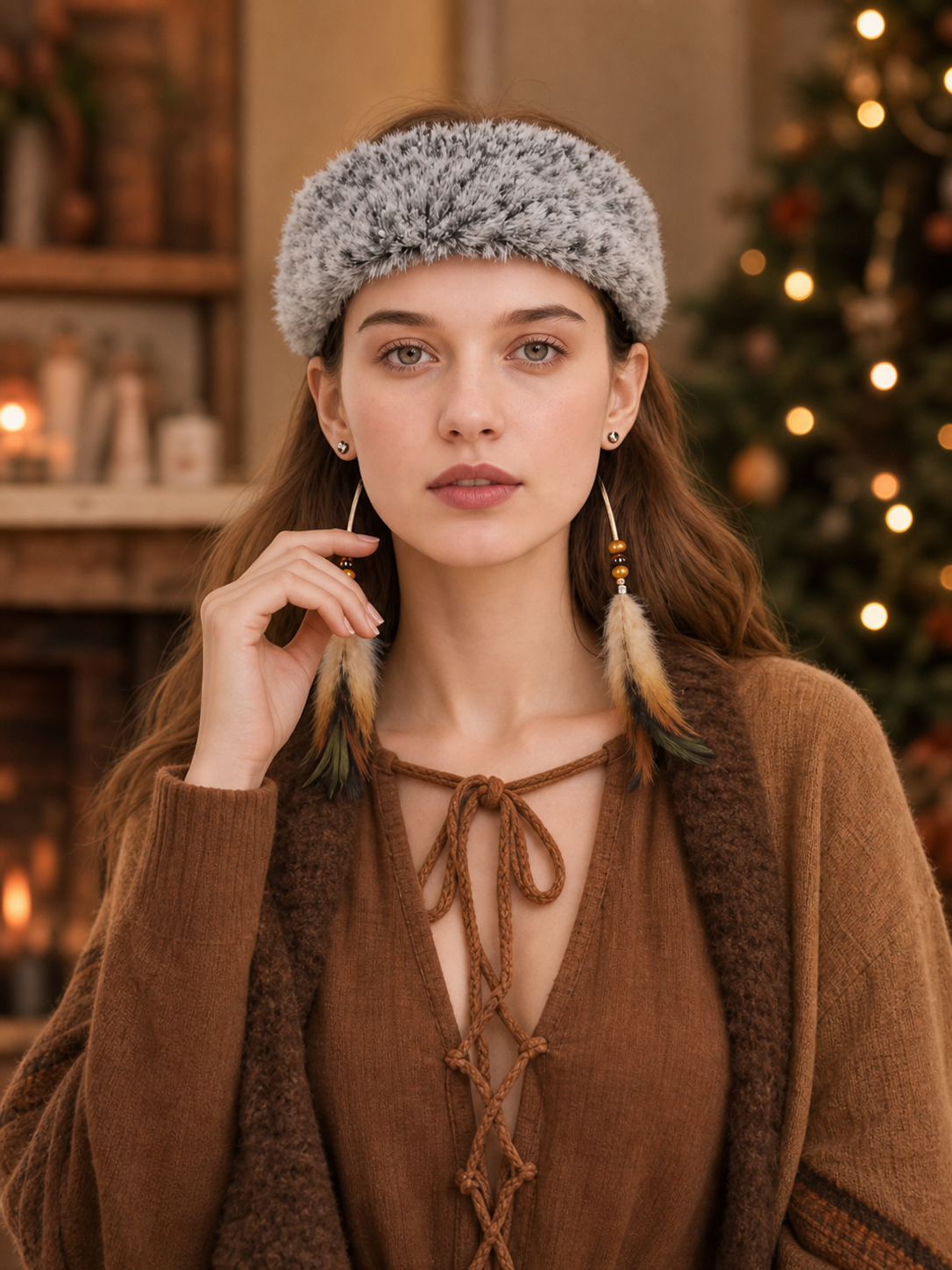 Wide Fluffy Gray Headband